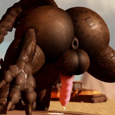 fallout, microsoft, roblox, deathclaw, willie piv, anus, ass, balls, bethesda game studios, big butt, brown body, butt tattoo, claws, feral, genital fluids