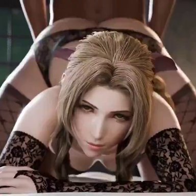 final fantasy, final fantasy vii, aerith gainsborough, ajkj, magicalmysticva, dark-skinned male, female, female focus, from behind, moaning, straight, straight sex, 3d, 3d animation, animated