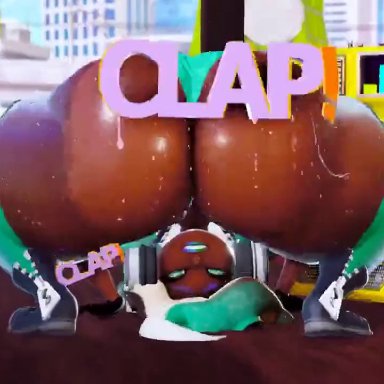 splatoon, splatoon (series), splatoon 2, marina (splatoon), octoling, prevence, 1girls, ass, ass expansion, assquake, big ass, big butt, boombox, cephalopod, cephalopod humanoid