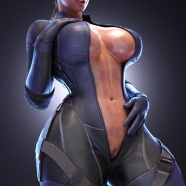 resident evil, resident evil 5, jill valentine, jill valentine (blonde), jill valentine (sasha zotova), smitty34, big breasts, blonde hair, bodysuit, exposed breasts, exposed pussy, female, navel, no bra, no panties