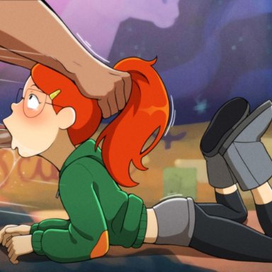 cartoon network, infinity train, tulip olsen, ponpu (artist), pumpkinsinclair, 1boy, 1girls, bed, blowjob, boots, clothed, clothed sex, clothing, deepthroat, fellatio