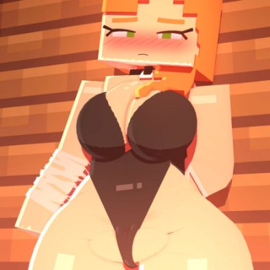 minecraft, alex (minecraft), coresvoid, 1girls, bandage, bandaged arm, bandages, black clothing, blush, breasts, choker, clothing, curvy, curvy body, curvy female