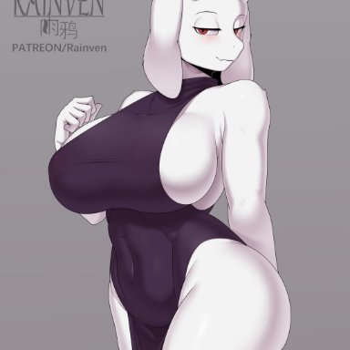 undertale, toriel, rainven, 1girls, animal ears, anthro, big breasts, black dress, breasts, clothing, dress, female, female only, goat horns, half-closed eyes