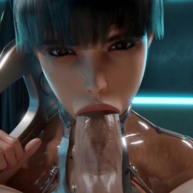 stellar blade, eve (stellar blade), gretdb, jellyfishjubilee, 1boy, 1girls, android, android girl, asian female, bangs, big lips, big penis, blowjob, blowjob face, close-up