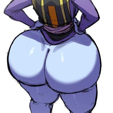 dragon ball, dragon ball super, angel (dragon ball), cus, blackwhiplash, bwl, 1girl, big ass, big ass (female), blue skin, blue skinned female, dat ass, dumptruck ass, female, hands on waist