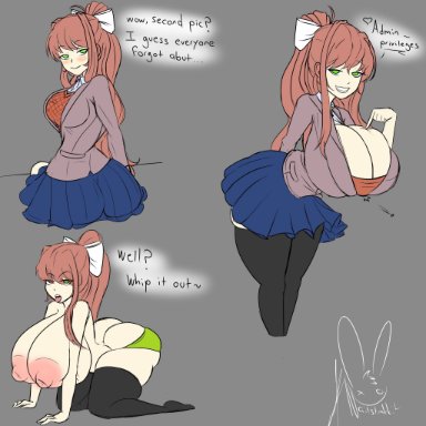 doki doki literature club, nailstrabbit, 1girls, areolae, ass, ass bigger than head, ass expansion, big areola, big ass, big breasts, big butt, breast expansion, breasts, breasts bigger than head, brown hair