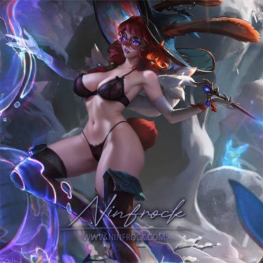 league of legends, aurora (league of legends), ninfrock, 1girls, big breasts, bikini, black bikini, black panties, bra, bunny ears, bunny girl, cleavage, covered nipples, covered pussy, female