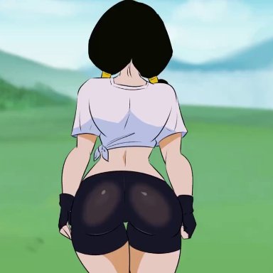 dragon ball, dragon ball z, son gohan, videl, funsexydragonball, 1boy, 1girl, after sex, ass, ass focus, bitch, black hair, black shorts, cum, cumdrip