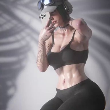 rainbow six, rainbow six siege, ela (rainbow six), staycutepls, 1girls, abs, ass, belly button, belly button piercing, big ass, big breasts, breasts, choker, earphones, female