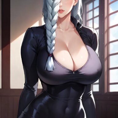 jujutsu kaisen, mei mei (jujutsu kaisen), kladenart, 1girls, asian, asian female, ass, bangs, big ass, big breasts, big butt, big hips, big thighs, black dress, braid