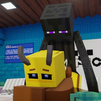 minecraft, bee (minecraft), enderman, henbree (dexiony'smc), dexiony'smc, 1boy, 1girls, anal, anal sex, ass, bee, black body, black sclera, cum in ass, femboy