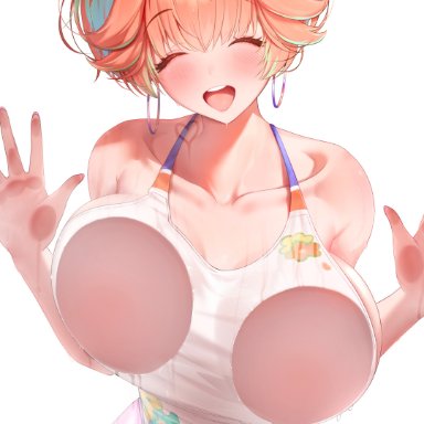 hololive, hololive english, hololive myth, takanashi kiara, prab, 1girls, against glass, breasts, female, hips, huge breasts, orange hair, sportswear, thick thighs, thighs