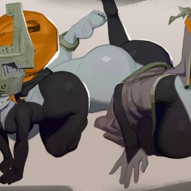 the legend of zelda, twilight princess, imp midna, midna, twili, twili midna, nezulet, 2girls, all fours, ass, big ass, big breasts, breasts, bubble butt, fat ass