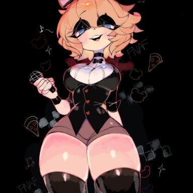 five nights at freddy's, fredina's nightclub, fredina (cally3d), usa37107692, 1girls, animal humanoid, anthro, bear ears, bear girl, big breasts, black choker, black stockings, black thighhighs, blue eyes, blush