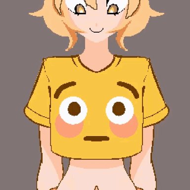 original, centurii-chan (character), nasko art, 1girls, big breasts, blonde female, blonde hair, blonde hair female, blush, breast expansion, breasts, emoji, emoji shirt, female, female only