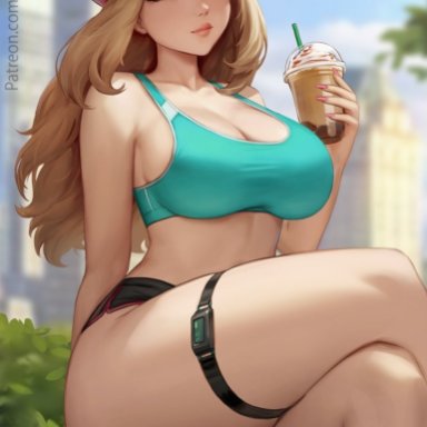 game freak, nintendo, pokemon, pokemon xy, serena (pokemon), meekohopanes, 1girls, aged up, blonde hair, blue eyes, breasts, female, hat, large breasts, light skin