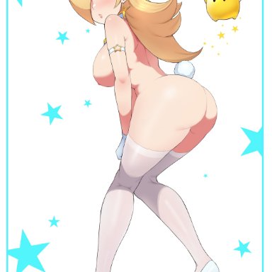 mario (series), nintendo, super mario galaxy, luma, princess rosalina, star bunny (cosplay), kaos art, 1girls, 1other, ass, big ass, big breasts, blonde hair, blue eyes, blush