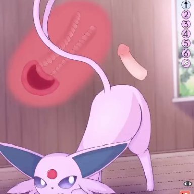 nintendo, pokemon, eeveelution, espeon, generation 2 pokemon, pokemon (species), luniel, bodily fluids, cervical contact, cum, cum in pussy, cum in uterus, cum inside, disembodied hand, disembodied penis