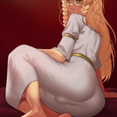 elden ring, fromsoftware, shadow of the erdtree, miquella, zipsha, 1boy, ass, balls, barefoot, big ass, big butt, blonde hair, blonde hair male, braid, braided hair