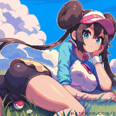 pokemon, pokemon (game), pokemon bw2, rosa (pokemon), itzah, 1female, 1girls, ass, ass focus, blue eyes, breasts, brown hair, bubble ass, bubble butt, butt focus