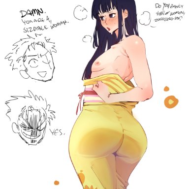 one piece, kikunojo, roronoa zoro, void dot exe, 1boy, 1other, big ass, big butt, bubble ass, bubble butt, female, male, shy, trans (lore), trans woman (lore)