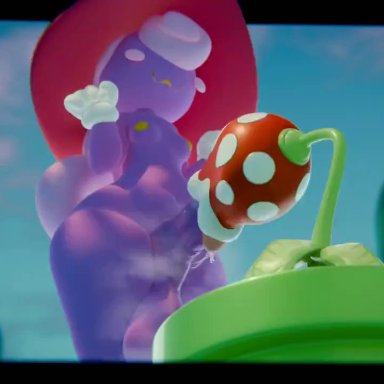 mario (series), paper mario, piranha plant, vivian (paper mario), asscaster, dicksucking creature, flora fauna, futanari, long hair, oral, outdoors, penis, testicles, animated, tagme