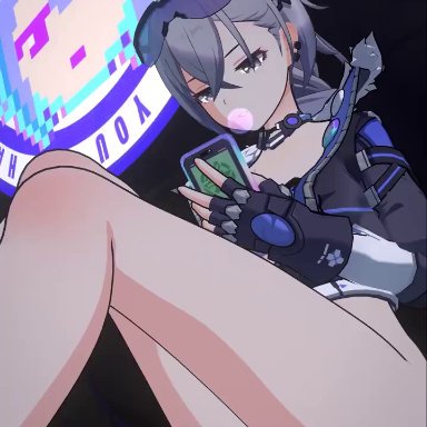 honkai (series), honkai: star rail, hoyoverse, mihoyo, silver wolf (honkai: star rail), redrainsfm, 1girls, breasts, imminent sex, indifferent, jiggle, jiggling breasts, legs, petite, petite body