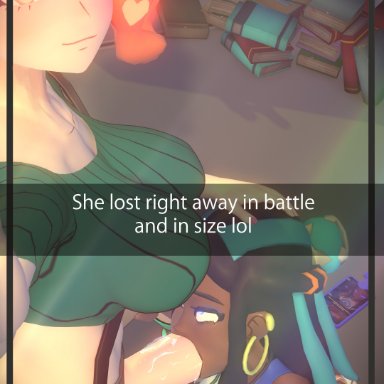 pokemon, nessa (pokemon), sonia (pokemon), futaflux, 2futas, blowjob, domination loss, duo, futa on futa, futa only, futanari, hung bottom, selfie, 3d, instant loss