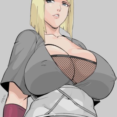 naruto, naruto (series), naruto shippuden, shounen jump, samui, chocobitpie, 1girls, armwear, bare thighs, bbw, big breasts, blonde hair, blue eyes, bob cut, busty