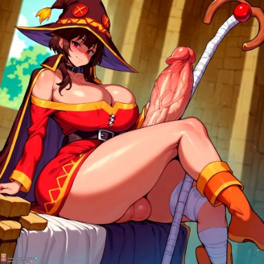 megumin, viralcat, 1futa, aged up, areola, areolae, ass, balls, big ass, big breasts, big penis, big thighs, boots, bottomless, breasts