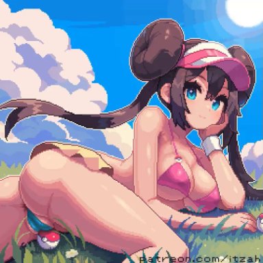 pokemon, pokemon (game), pokemon bw2, rosa (pokemon), itzah, 1female, 1girls, alternate costume, anus, ass, ass focus, asshole, bikini, bikini bottom, bikini top