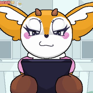 aggressive retsuko, aggretsuko, sanrio, tsunoda, tsunoda (aggretsuko), papermoonqueen, big ears, blush, bunny, crazy, deer, deer girl, dominant anthro, dominant female, edging