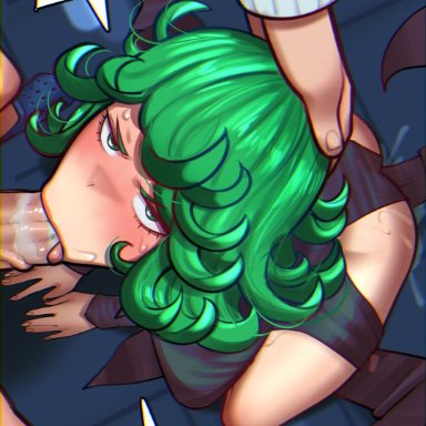 one-punch man, tatsumaki, joylewds, :&gt;=, 1boy, 1girls, big penis, blowjob, blowjob face, brat, bratty, cursing, defeated, fellatio, female