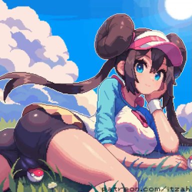 pokemon, pokemon (game), pokemon bw2, rosa (pokemon), itzah, 1female, 1girls, ass, ass focus, blue eyes, breasts, brown hair, bubble ass, bubble butt, butt focus