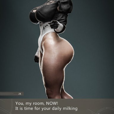 nier, nier (series), nier: automata, yorha 2b, grvty3d, 1girls, android, ass, ass focus, big ass, big butt, black dress, boots, bubble butt, butt focus