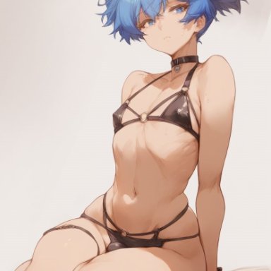 assassination classroom, shiota nagisa, verybadboye, 1boy, bulge, bulge through clothing, choker, femboy, girly, lingerie, lingerie only, sissy, thick thighs, thin waist, thunder thighs