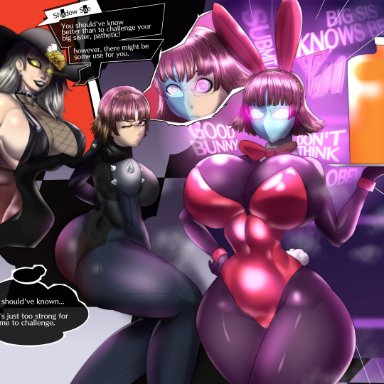 persona, persona 5, persona 5 royal, shin megami tensei, bunny waitress, makoto niijima, sae niijima, shadow (persona), shadow waitress, mahou monster, ass, black skin, bowtie, brainwashing, breasts