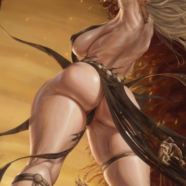 elden ring, fromsoftware, shadow of the erdtree, queen marika the eternal, abara-art, 1girls, arms up, ass, ass focus, ass up, athletic female, back, back view, big ass, big breasts