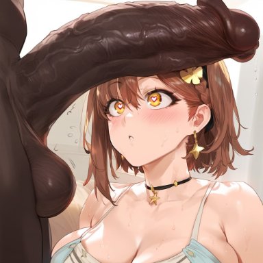 atelier, atelier (series), atelier ryza, kord ai, big penis, black penis, breasts, cock, cock hungry, cock worship, dark penis, dark skin, dark-skinned male, dick on face, flushed face