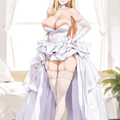 sono bisque doll wa koi wo suru, kitagawa marin, lavender, lavender ai, 1girls, areola slip, bangs, bare shoulders, blonde hair, blush, breasts, bridal veil, bride, choker, clavicle