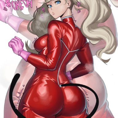 atlus, megami tensei, persona, persona 5, shin megami tensei, ann takamaki, spelledy, 1girls, ass, ass focus, big ass, big butt, blonde hair, blue eyes, bodysuit