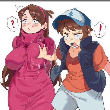 disney, gravity falls, dipper pines, mabel pines, celyn404, uyzoc, 1boy, 1girls, aged up, big breasts, brother and sister, brown hair, incest, large breasts, meme