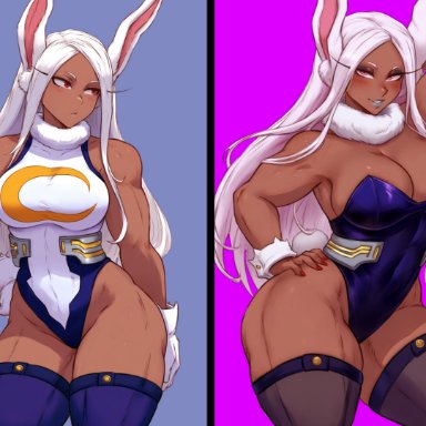 my hero academia, miruko, krystalizedart, bimbo, bimbofication, bimbofied, brainwashing, bunnysuit, female, leotard, thighhighs, transformation, ai generated, tagme