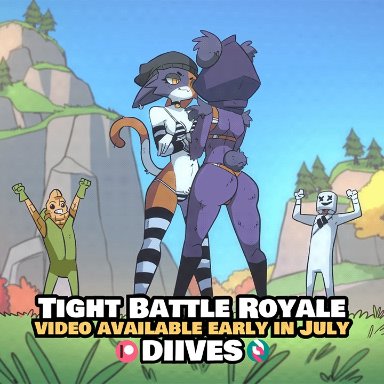 fortnite, patreon, meow skulls (fortnite), raven team leader, diives, 2girls, furry, standing, yuri, 2024, animated, artist name, color, colored, gif