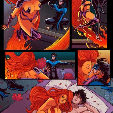 batman (series), dc, dc comics, teen titans, titans, dick grayson, koriand'r, nightwing, starfire, starfire (comics), tamaranean, ramartwork, 1boy, 1girls, abs