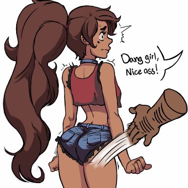 disney, disney channel, star vs the forces of evil, marco diaz, princess marco, polyle, big ass, big butt, brown skin, butt slap, crop top, crossdressing, embarrassed, femboy, feminine male