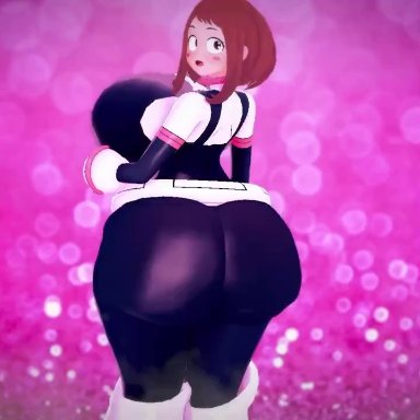 my hero academia, kyoka jiro, mina ashido, momo yaoyorozu, ochako uraraka, tsuyu asui, gameoveredits, ass, black hair, breasts, brown eyes, brown hair, clothed, clothed female, frog