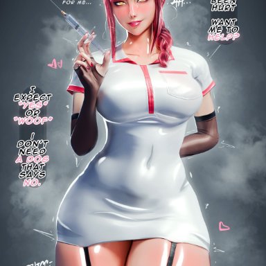 chainsaw man, makima (chainsaw man), mikadawn, 1girls, arm warmers, ass, big breasts, breasts, fingerless gloves, hearts around body, hearts around head, latex clothing, lipstick, long gloves, looking at viewer