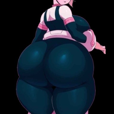 my hero academia, mina ashido, ochako uraraka, ochako uraraka (cosplay), ochako uraraka (hero outfit), sssonic2, 1female, ass expansion, big breasts, big butt, breasts, huge ass, solo, solo female, solo focus