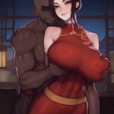 avatar legends, avatar the last airbender, azula, asura (ai style), wanuze, 1boy, 1girls, abs, alternate breast size, alternate eye color, big ass, big breasts, big butt, big nipples, big thighs